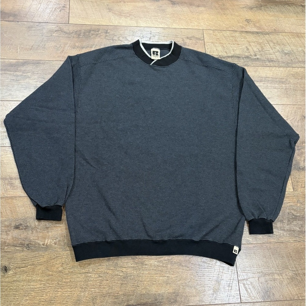 Vintage 90s Russell Athletic Waffle Knit Fleece Sweatshirt Made In USA Grey XL